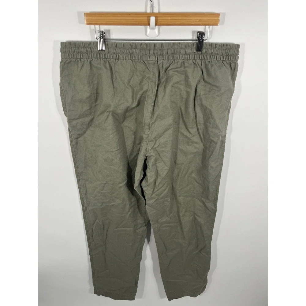 H&M Womens Linen Blend Pants XL Green Beach Resort Euro Summer Lightweight